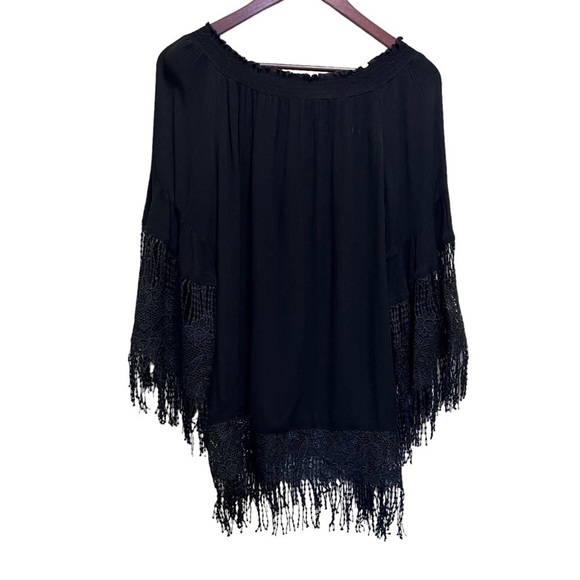 Bellissima Black Lightweight Fringe Crochet Blouse Size Small Whimsy Goth - Picture 3 of 12